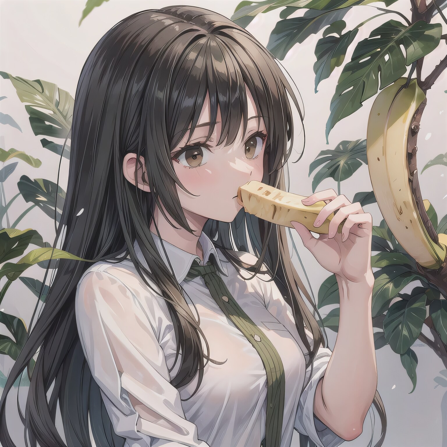 黒髪ロングでバナナの少女５ | の人気AIイラスト・グラビア