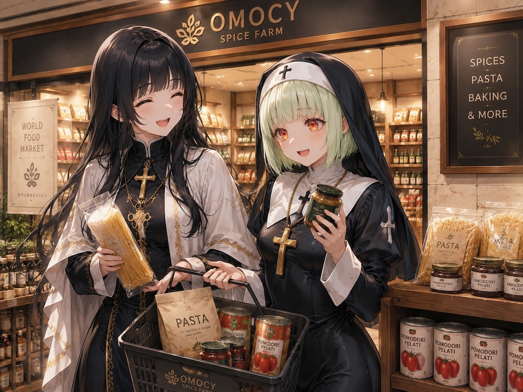 駅ナカのオモシーでパスタとか買う二人