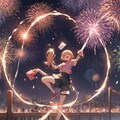 花火を振り回して炎の弧を描く少女 4枚目