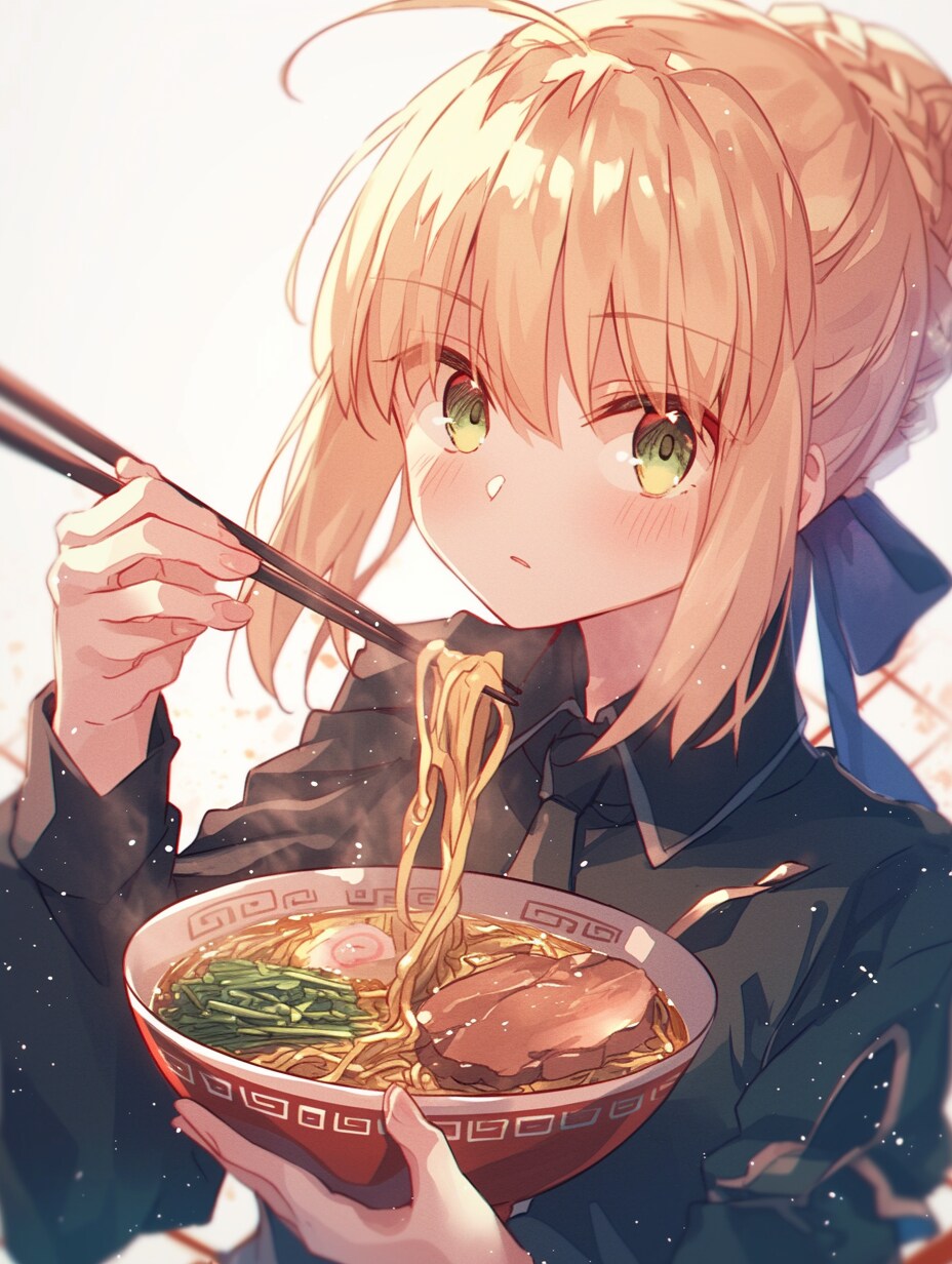 ラーメンを食べるセイバー