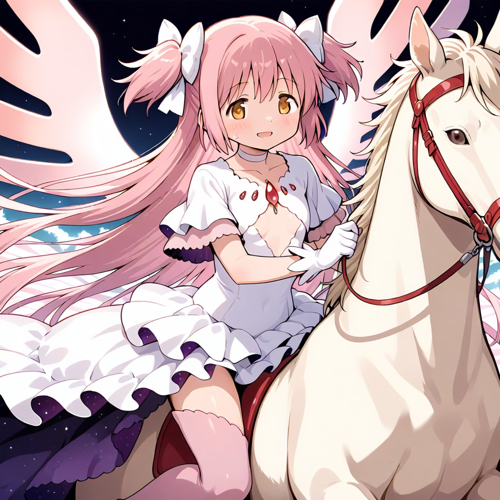 白馬にまたがるアルティメットまどか | の人気AIイラスト・グラビア