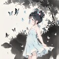 サンドレスの少女と沢山の蝶々 2枚目