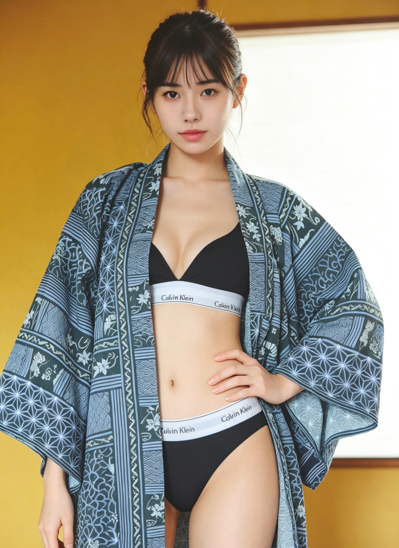 浴衣の中に着てる下着を見せてくれるお姉さん