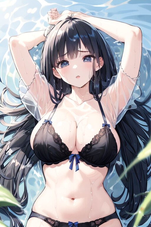 水面に広がる黒髪