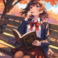 本を閉じ 空を見上げれば 茜色に染まる木々を秋の風がそっと揺らし 紅葉はひらひらと地面へと落ちていく 2枚目