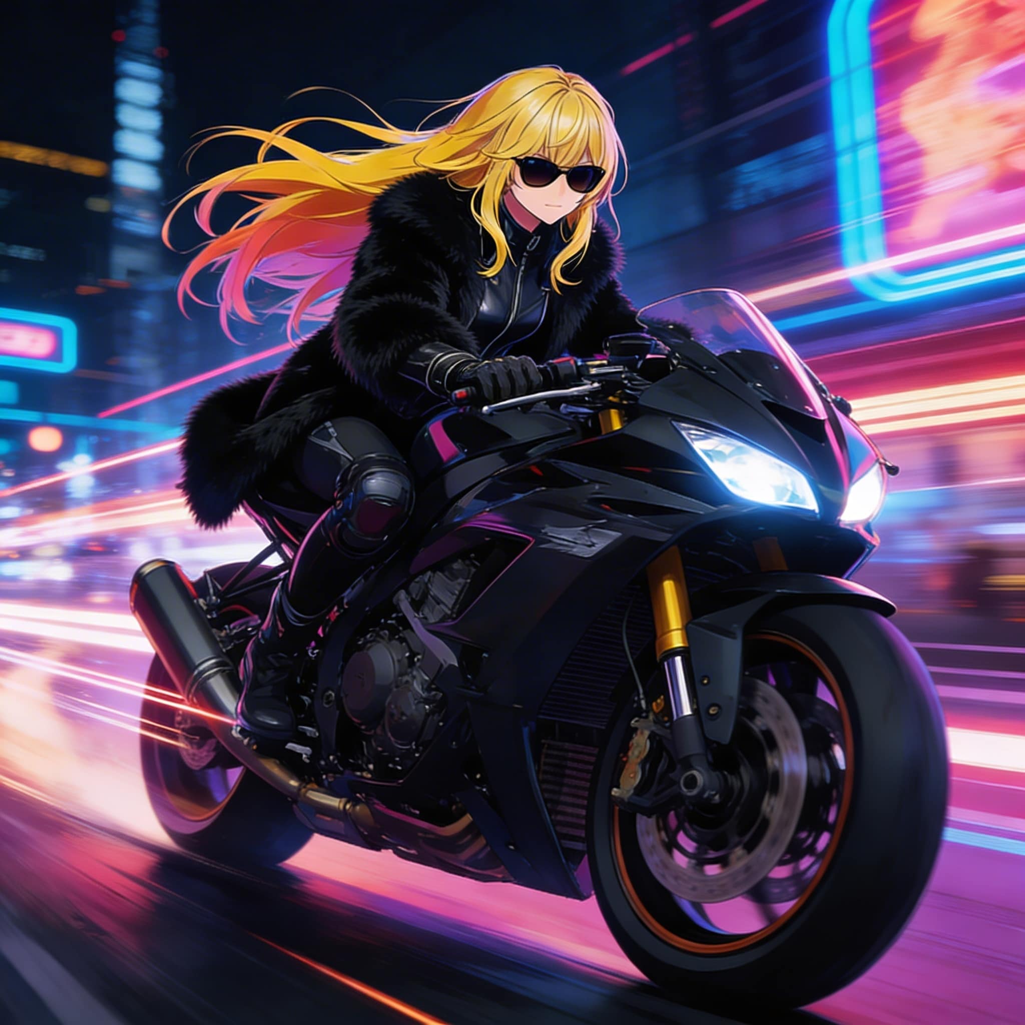 [曲付き]夜の街を疾走するバイカーなエリザベス | の人気AIイラスト・グラビア