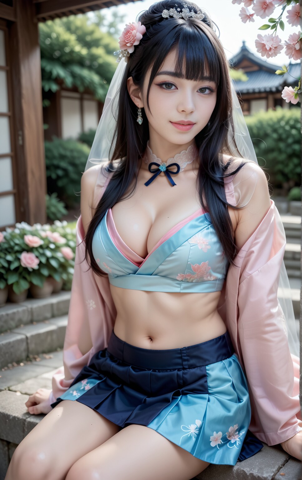 ピンクの和風ウェディングドレス