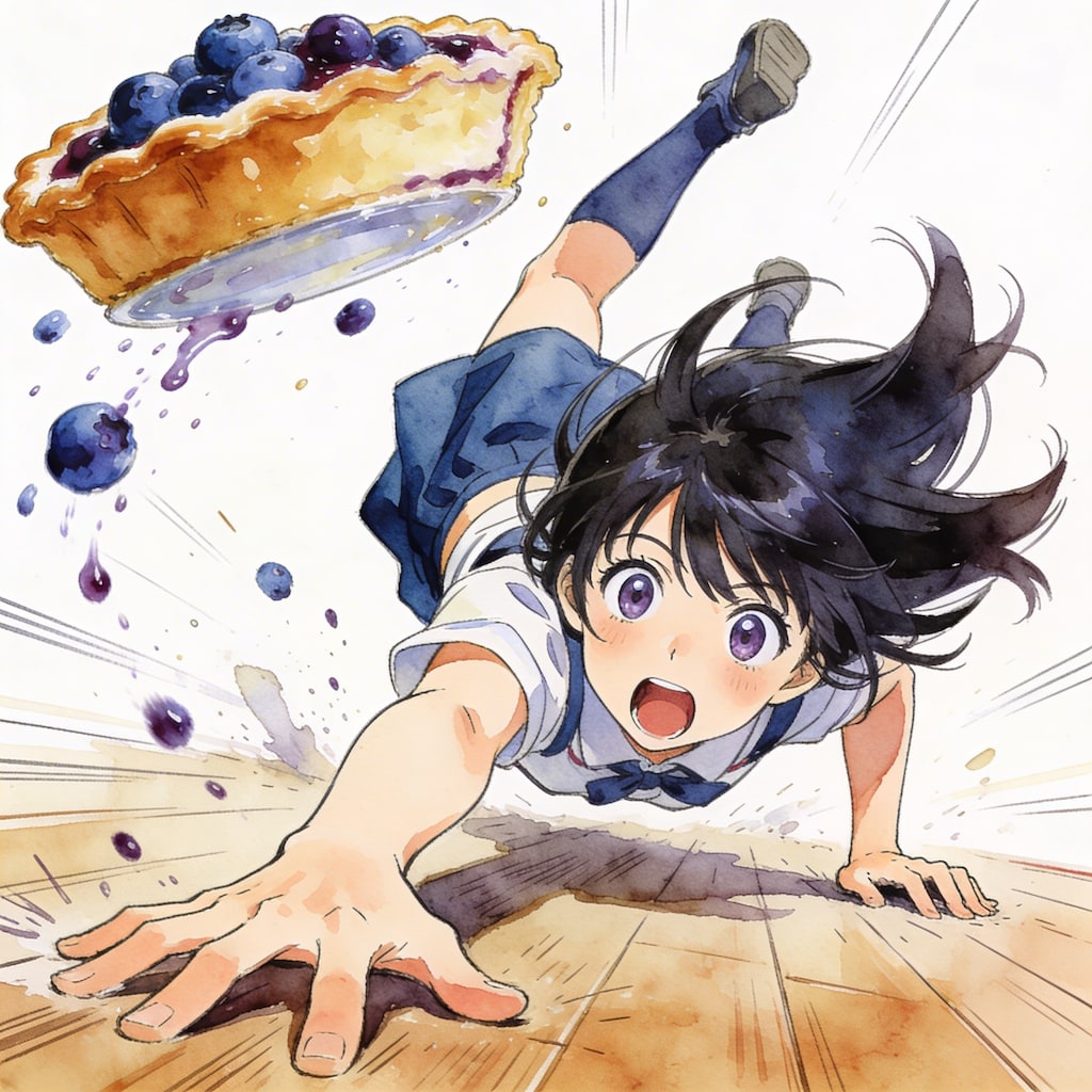 ブルーベリーパイを落とした直後