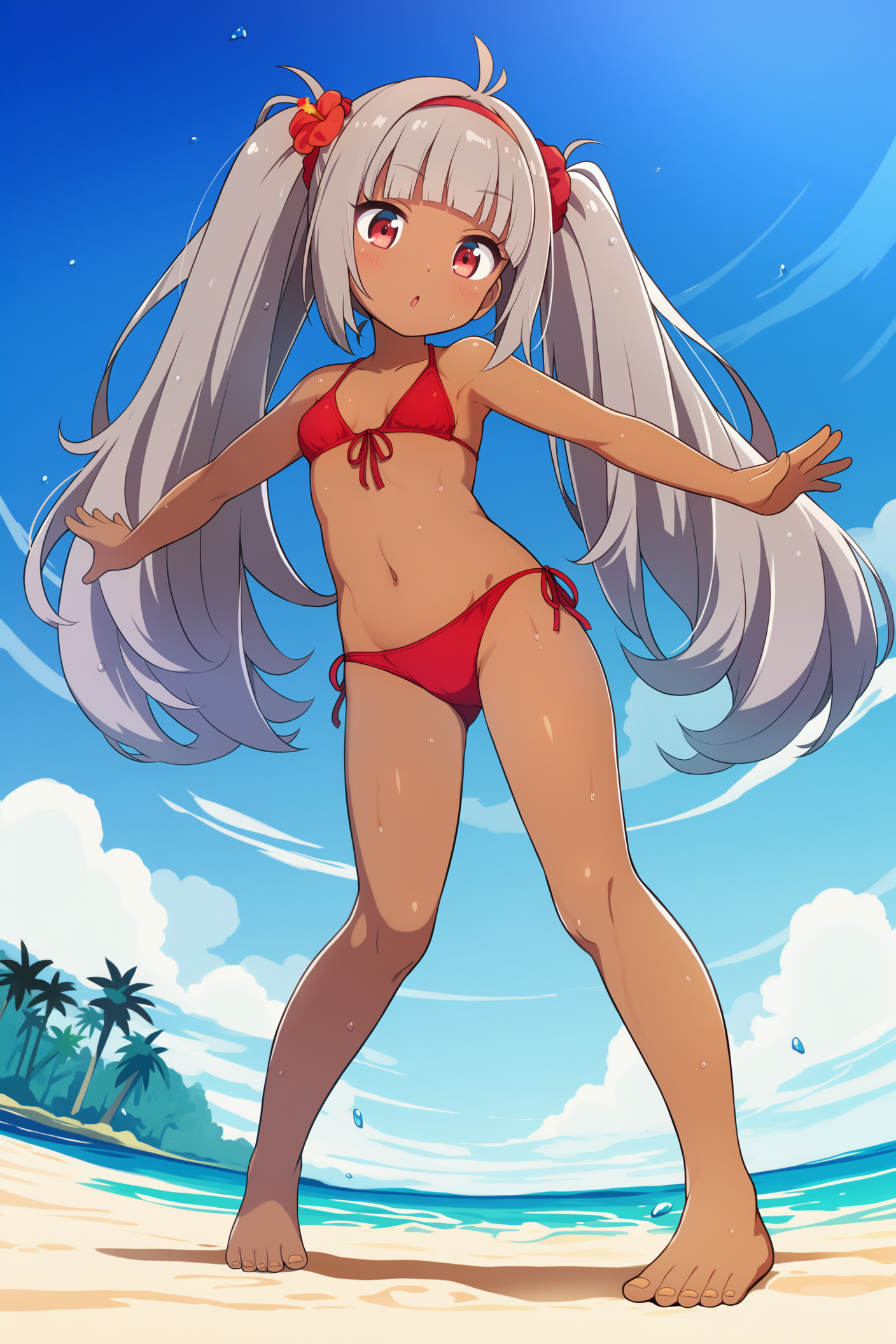 赤ビキニの褐色娘さん