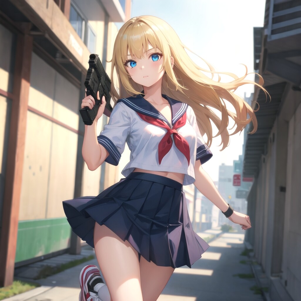 銃を手に駆ける
