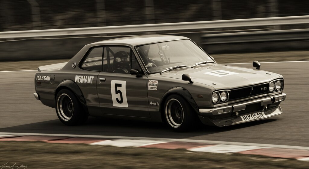 スカイライン2000GT-Rレーシングカー白黒写真風