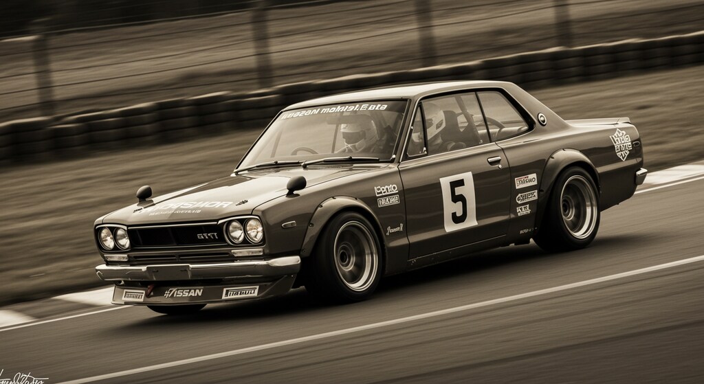 スカイライン2000GT-Rレーシングカー白黒写真風