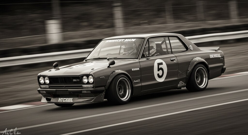 スカイライン2000GT-Rレーシングカー白黒写真風