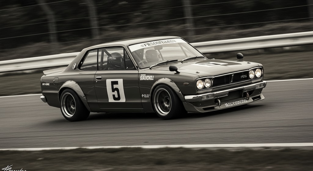 スカイライン2000GT-Rレーシングカー白黒写真風