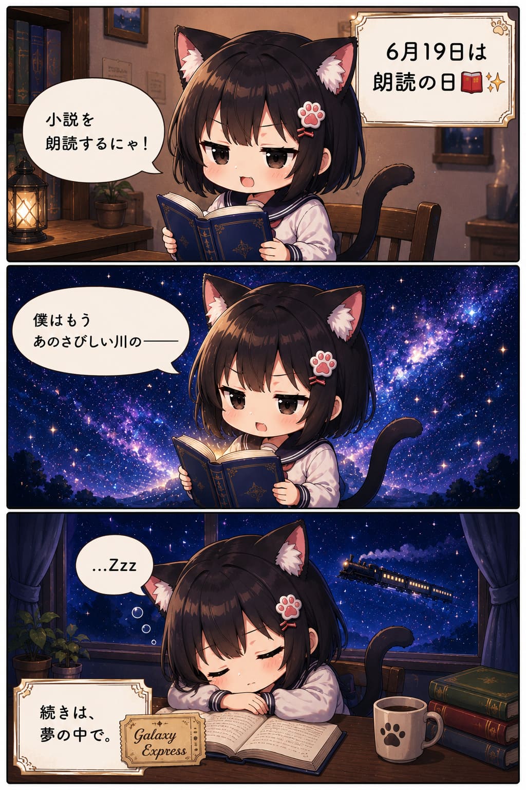 3コマ漫画 2026.06.19. 「朗読の日」