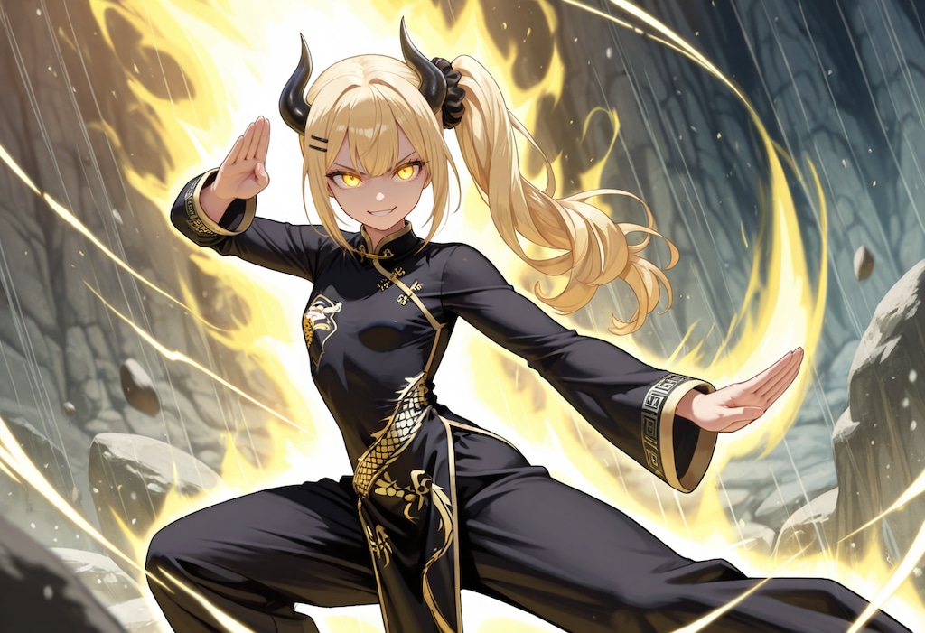 構えるカンフー女鬼高生さん