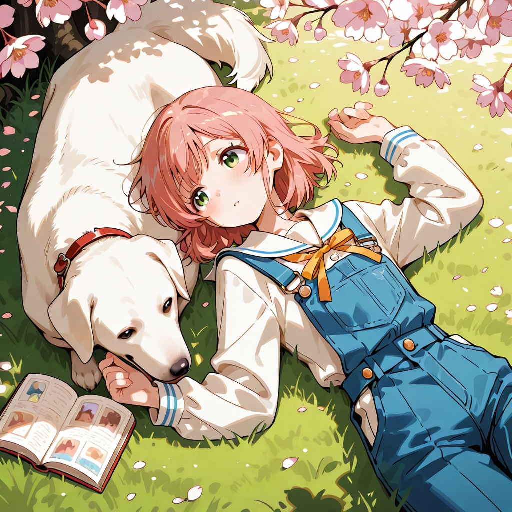 春風と犬と、さくら色の時間 | の人気AIイラスト・グラビア