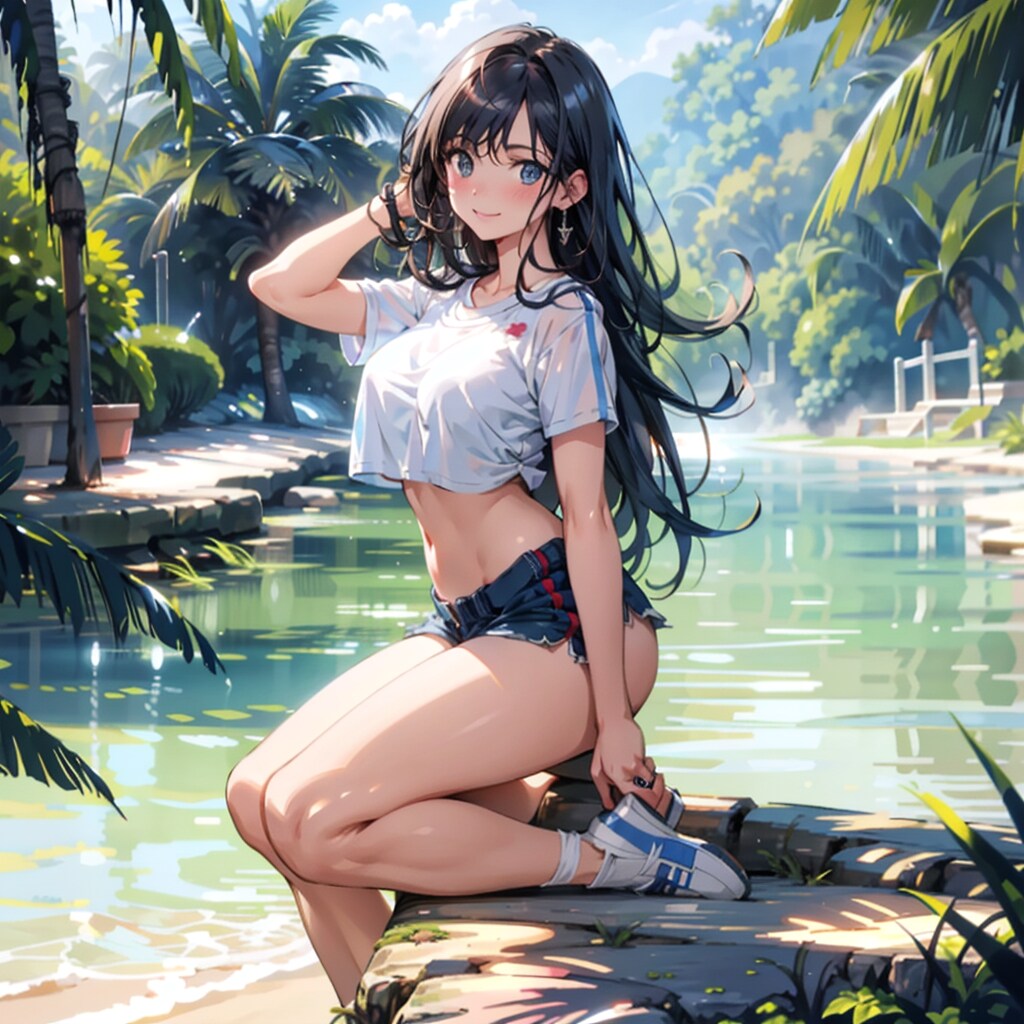 水辺でトレーニング