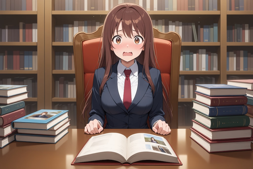 図書館で過去資料を読む桐島さん