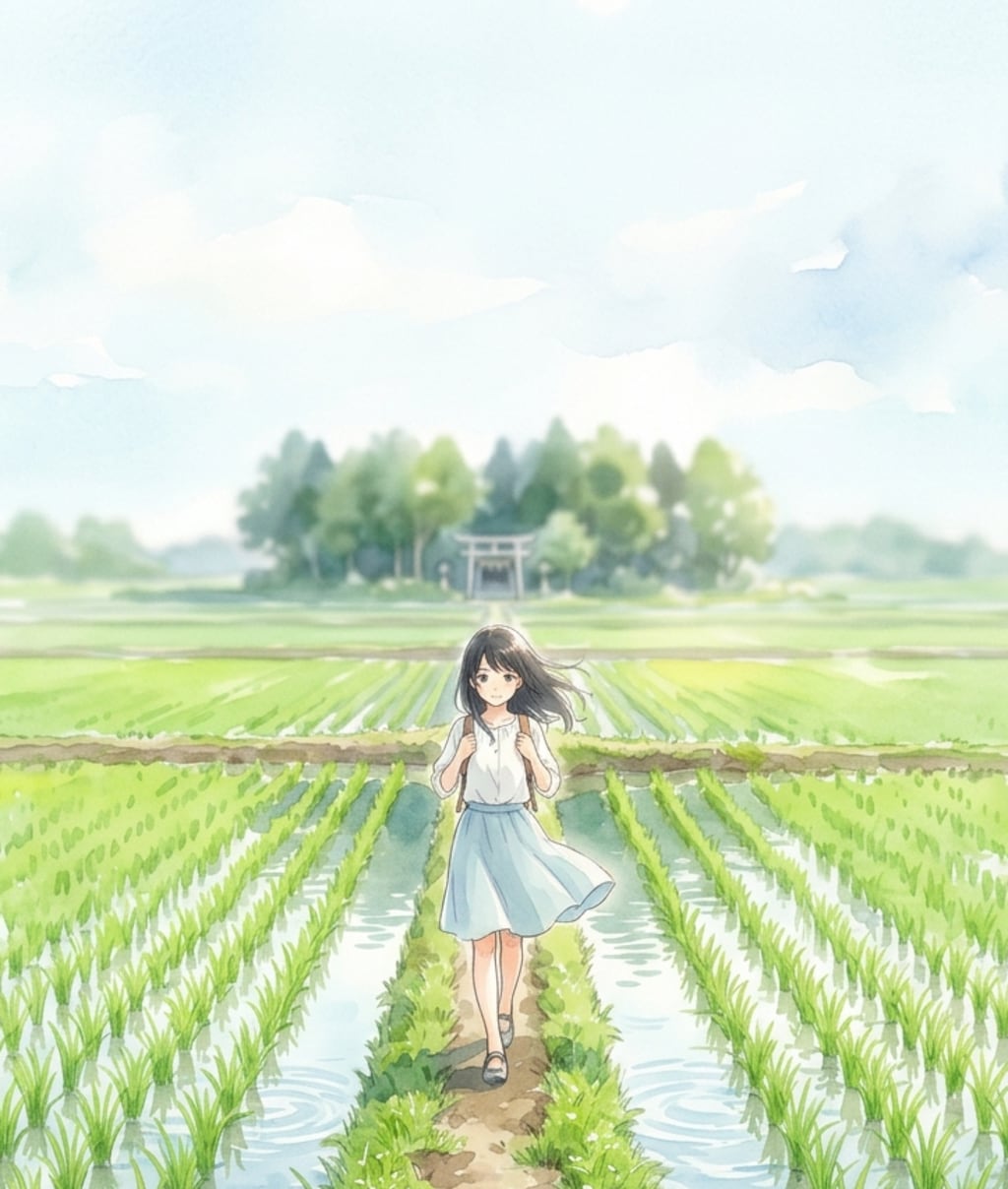 あぜ道の少女