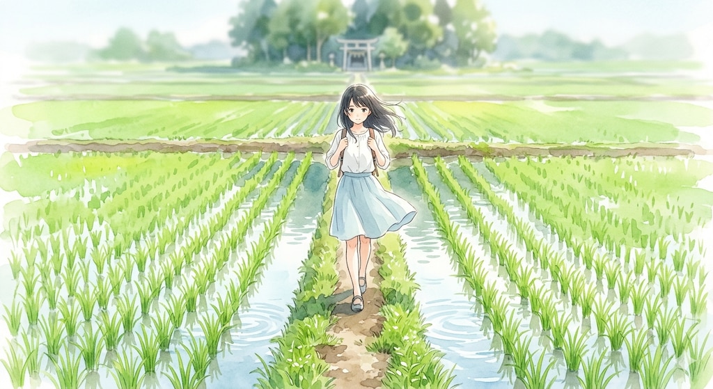 あぜ道の少女