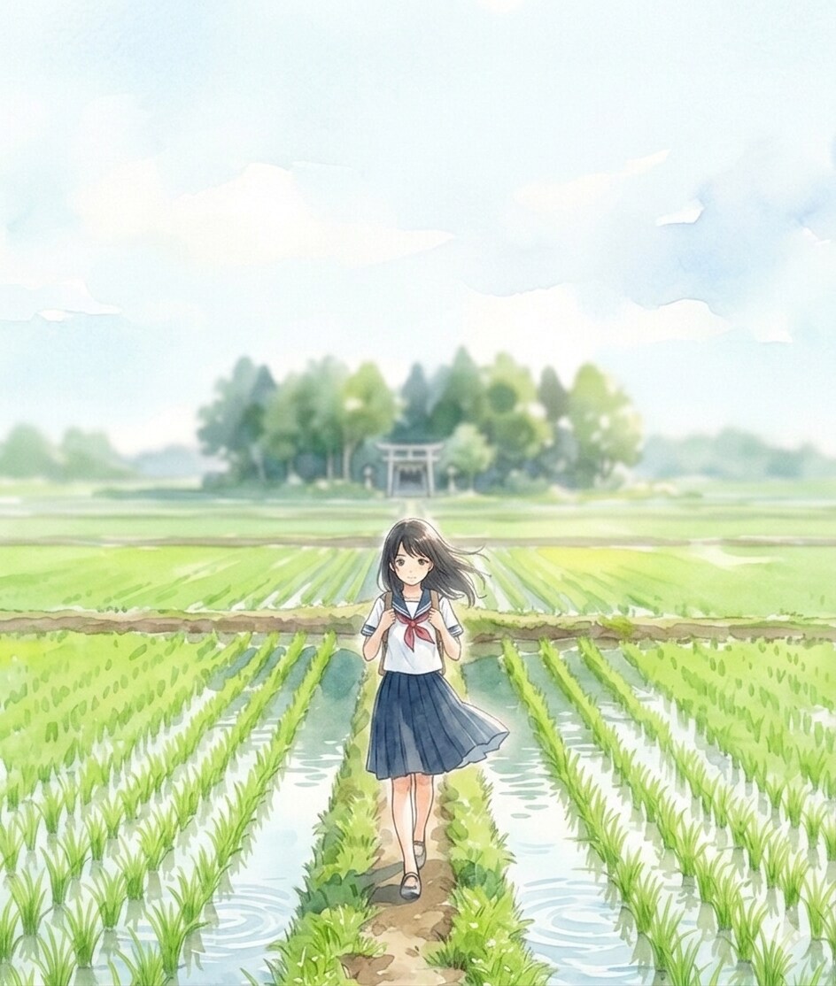 あぜ道の少女