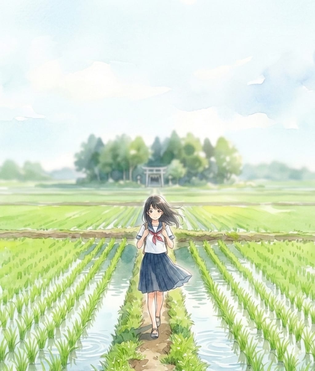 あぜ道の少女