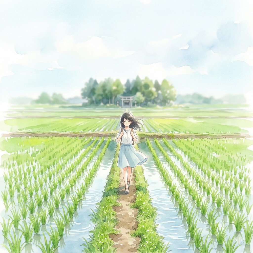 あぜ道の少女