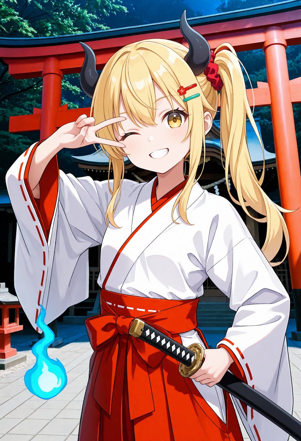 巫女ピースな女鬼高生さん