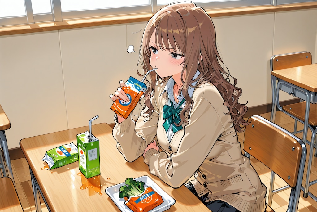 月末の吉城寺冴は野菜ジュースを飲む