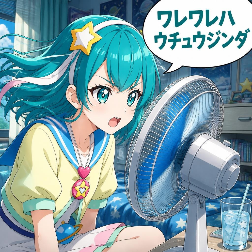 扇風機前での定番
