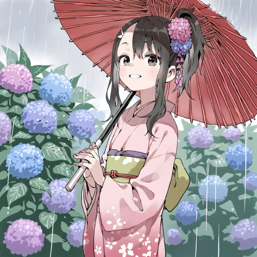 紫陽花と着物