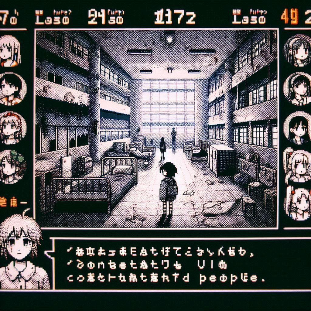 パンデミックで医療と文明が崩壊した世界の病院で避難したJK達と生き延びるゲーム（ドットレトロゲーム風）