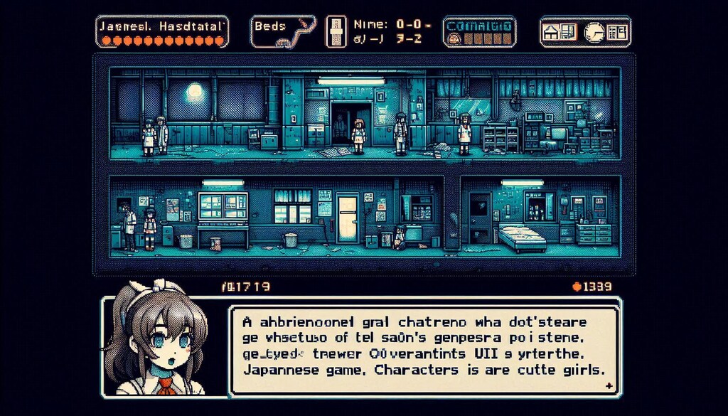 パンデミックで医療と文明が崩壊した世界の病院で避難したJK達と生き延びるゲーム（ドットレトロゲーム風）