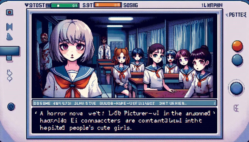 パンデミックで医療と文明が崩壊した世界の病院で避難したJK達と生き延びるゲーム（ドットレトロゲーム風）