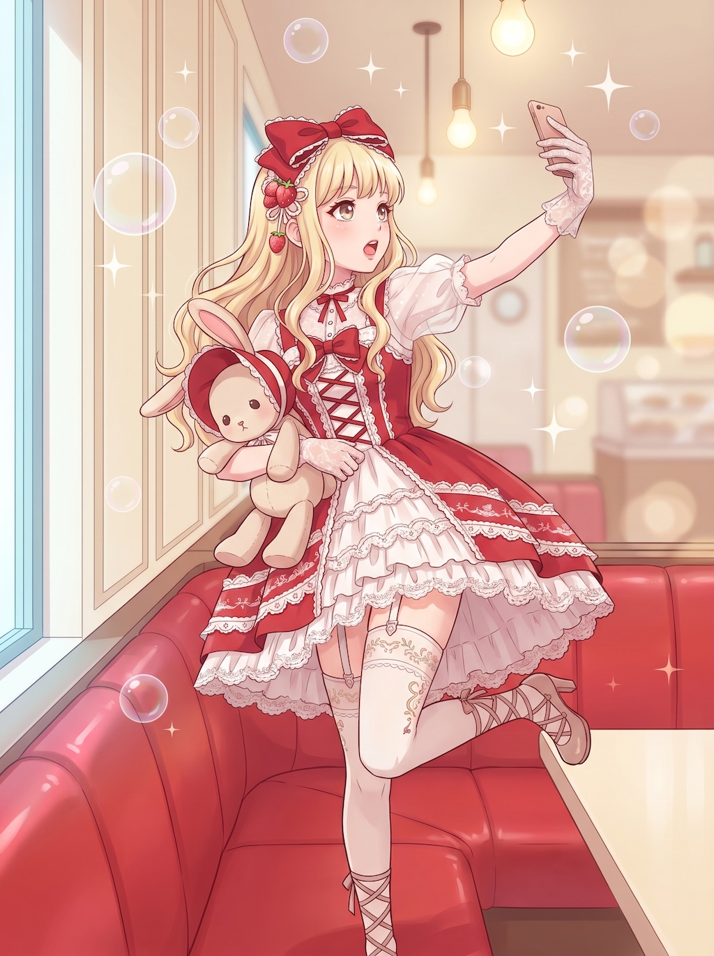 紅白綺装の夢兎