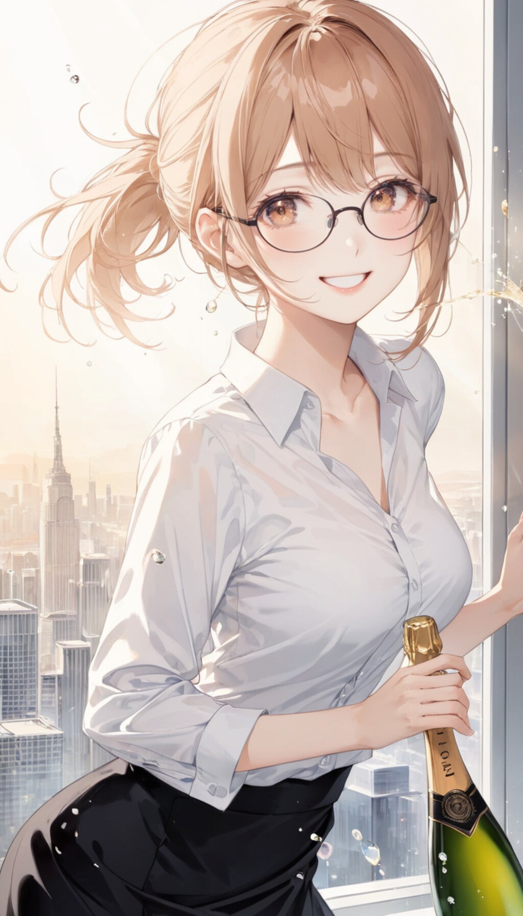 オフィスでシャンパンファイト