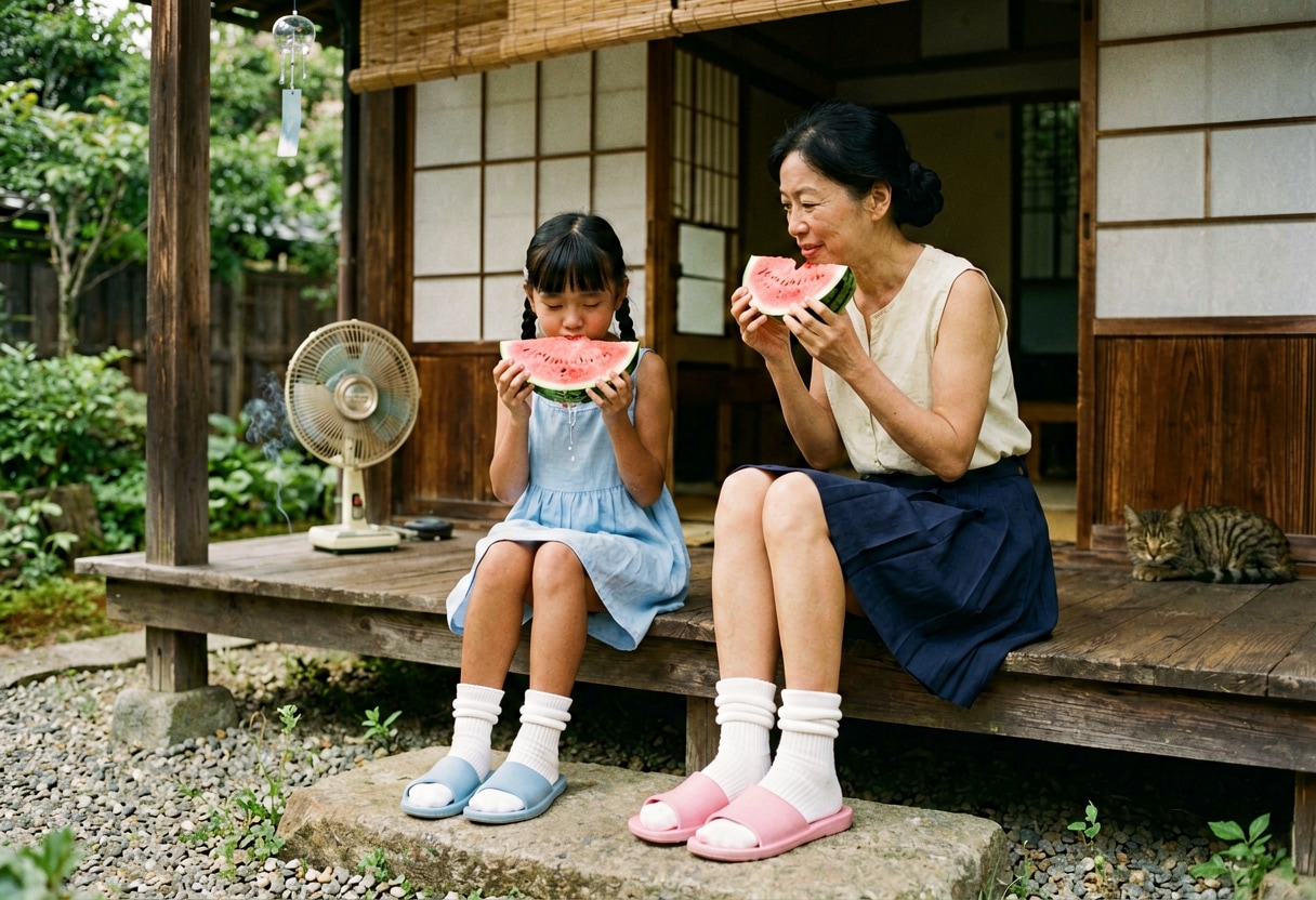 夏の縁側（母娘）
