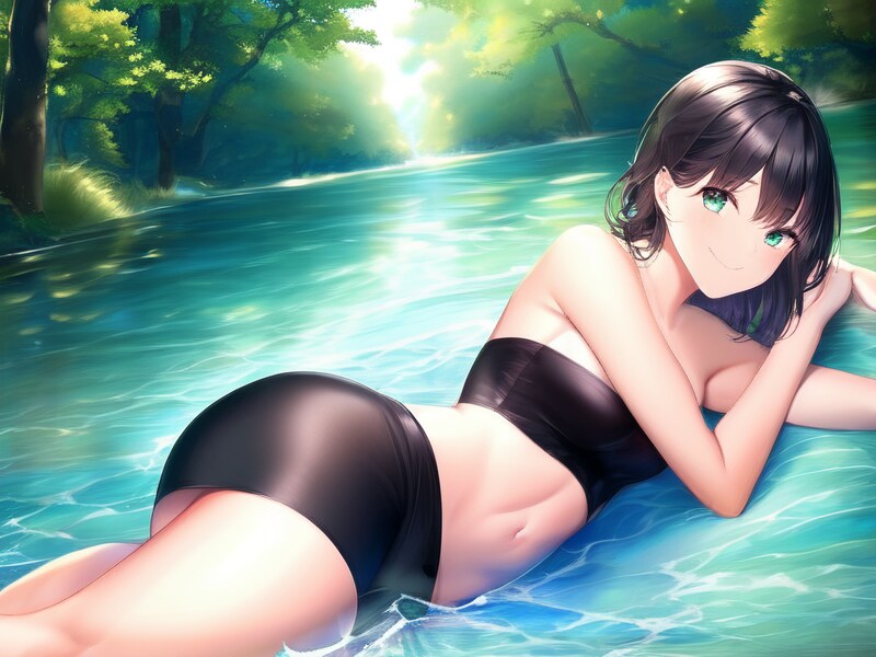 水辺で寝そべり