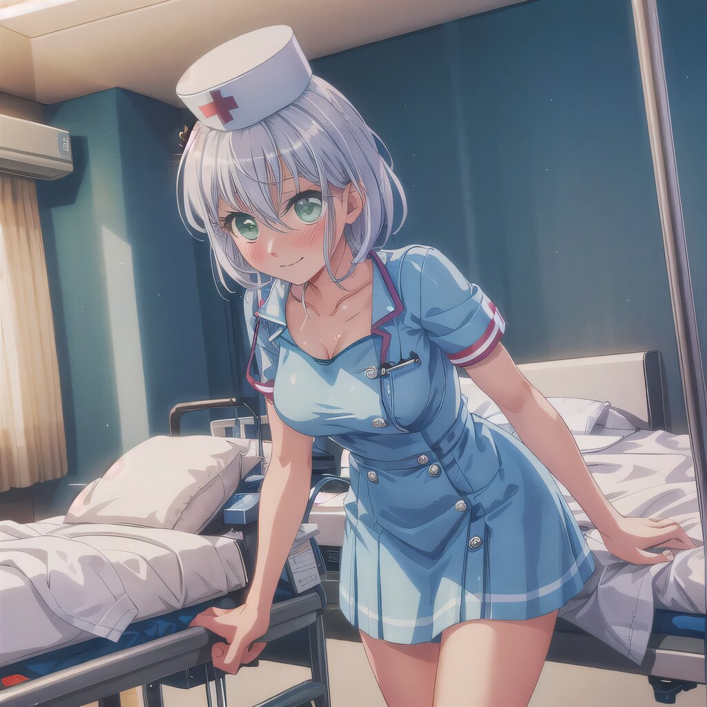 灰髪ボブで看護服の少女