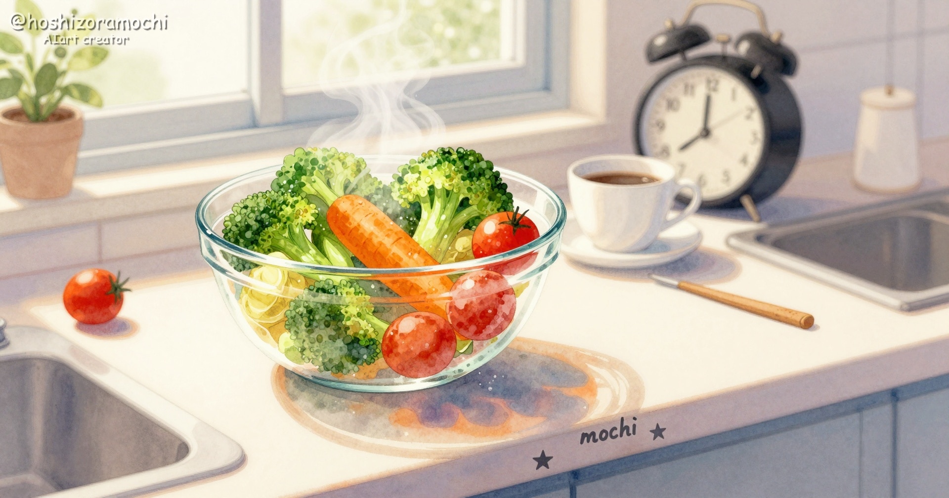 朝の光と温野菜サラダ🥗