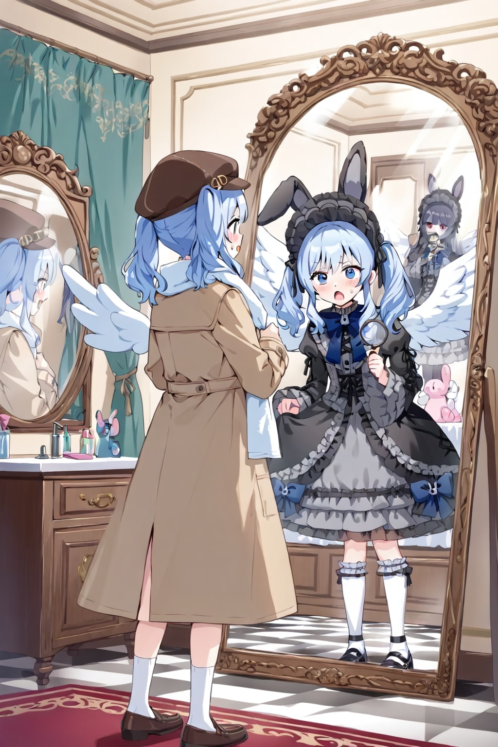 探偵少女と鏡に映る自分 | の人気AIイラスト・グラビア