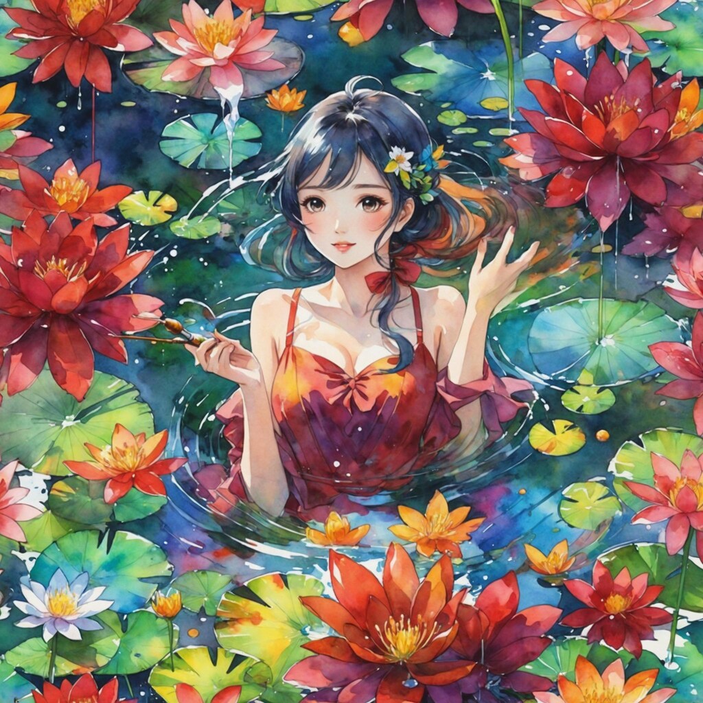 水彩画の花娘
