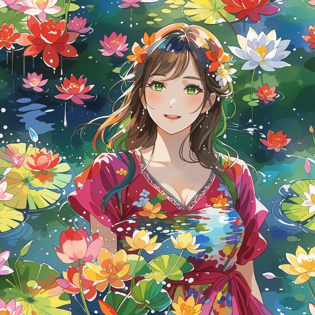 水彩画の花娘