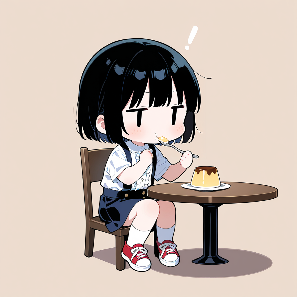 プリンを食べる