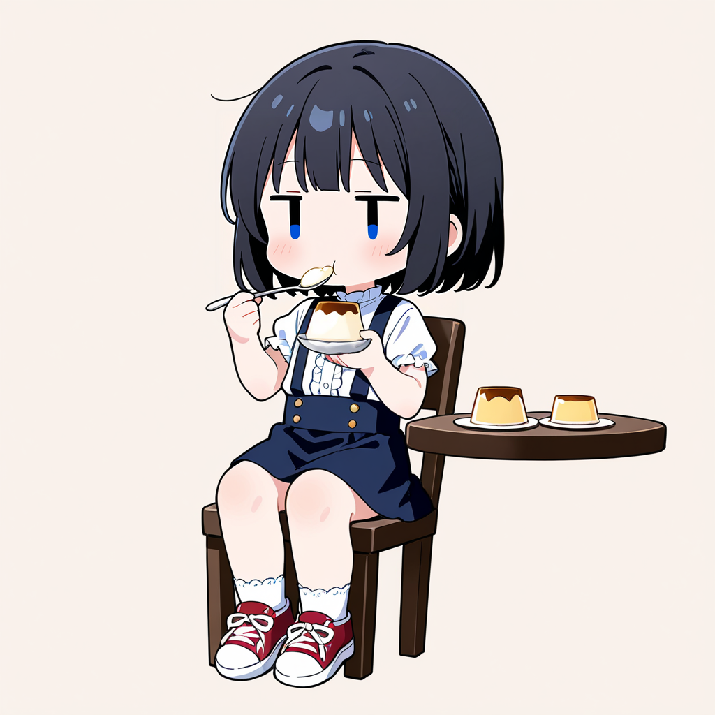 プリンを食べる