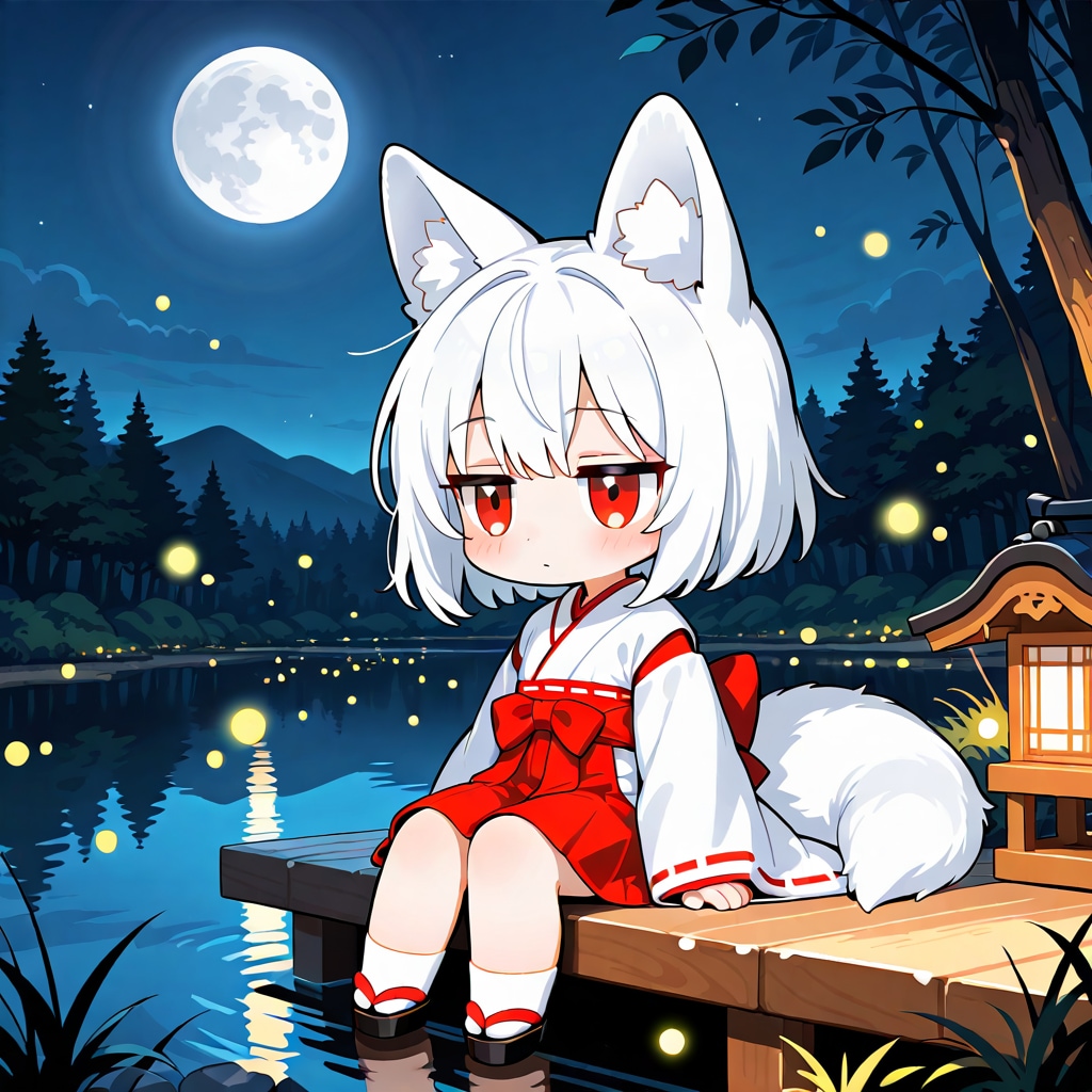 月と蛍と白狐さん