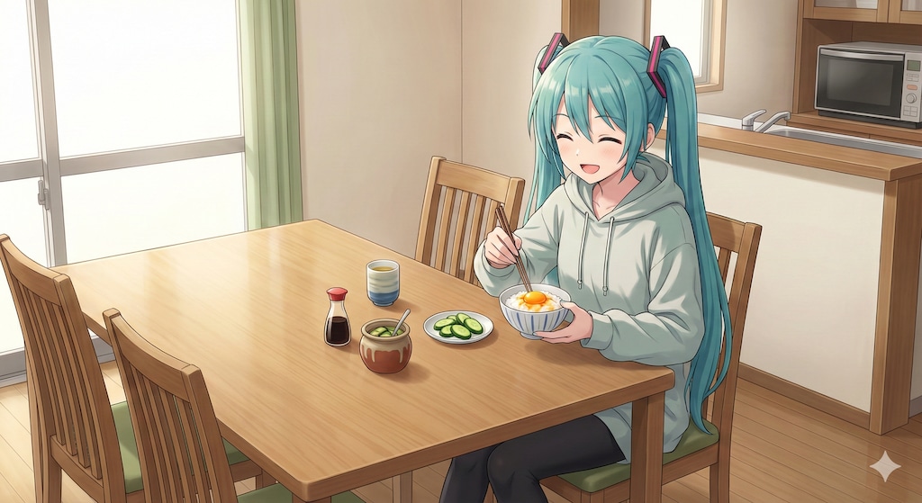 お昼ご飯は卵掛けご飯とキュウリのぬか漬けですヽ(￣∇￣)