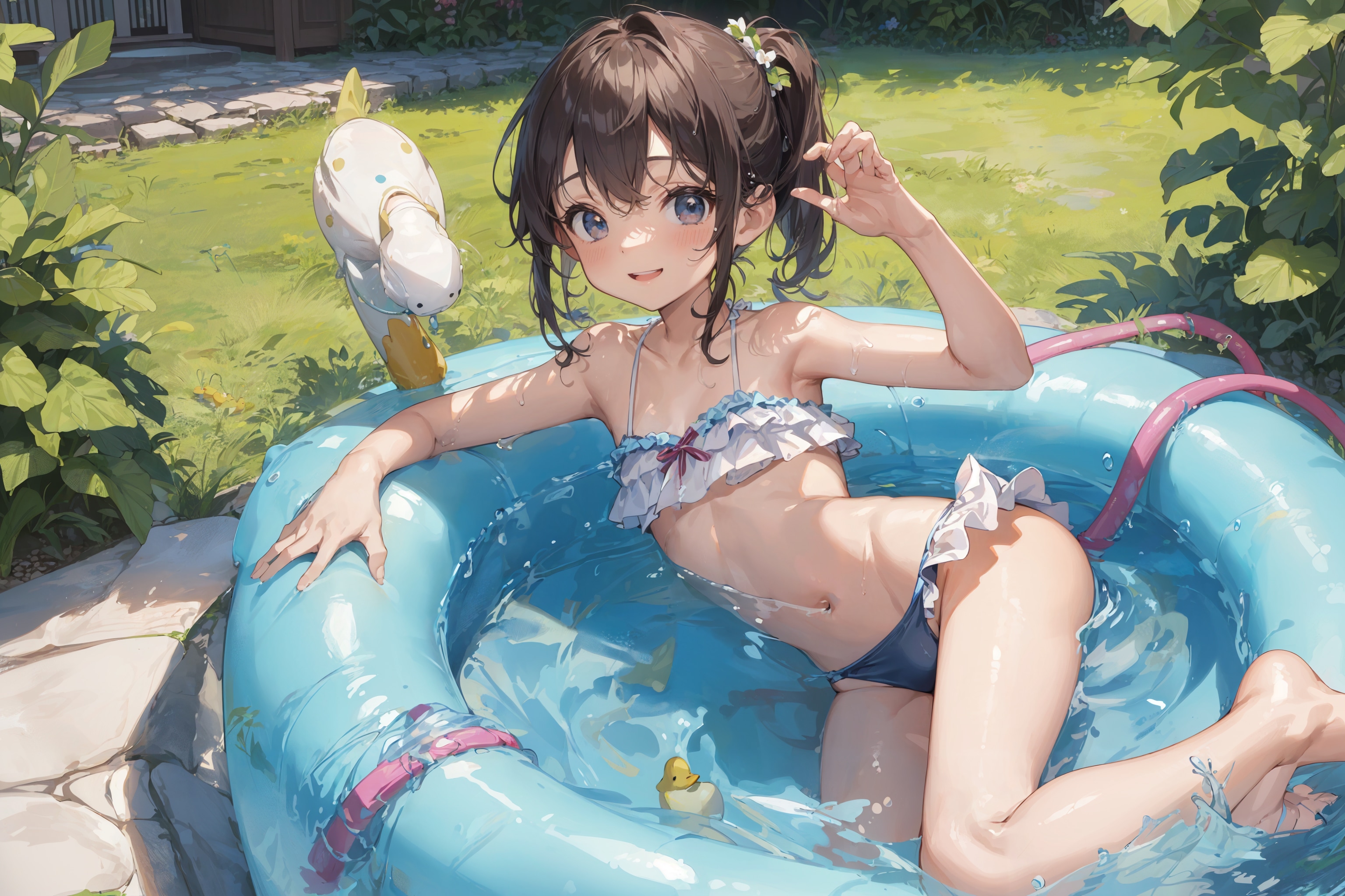 お庭でビニールプール