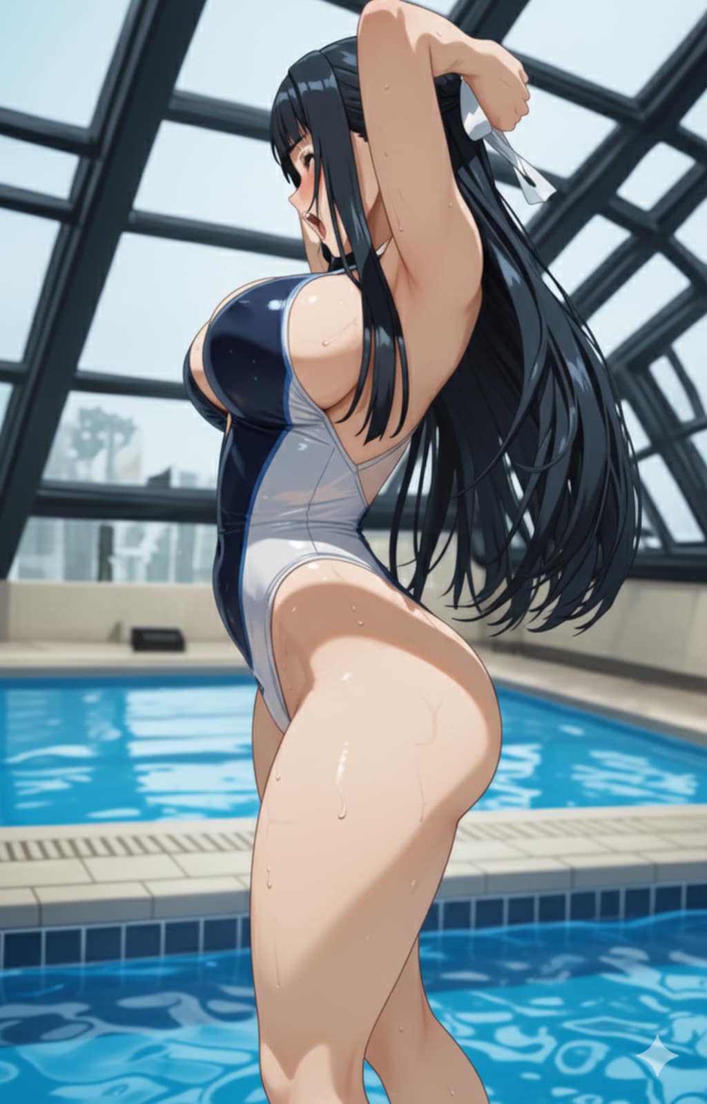 存在消滅！悪のハイレグお清楚美少女（女戦闘員）、正義の必殺技に貫かれ空間から消え去る💦・・（bananaに新規の横アングルと消滅描写、透明化を作ってもらいました♪）